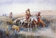 Charles M Russell Indian Women Moving Camp oil on canvas